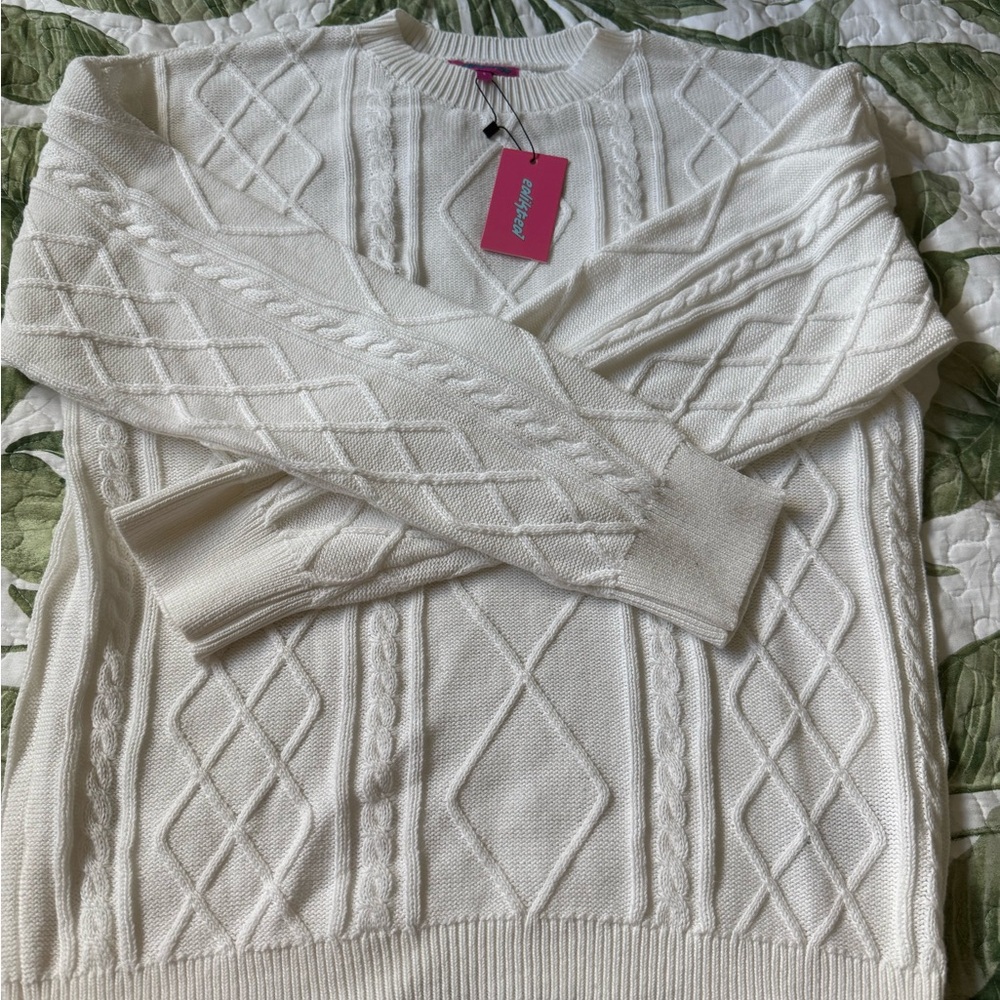 Edikted White Jessy oversized Cable Knit Sweater